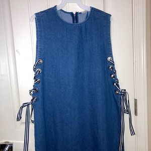 Denim Sleeveless Bow-tie Short Dress